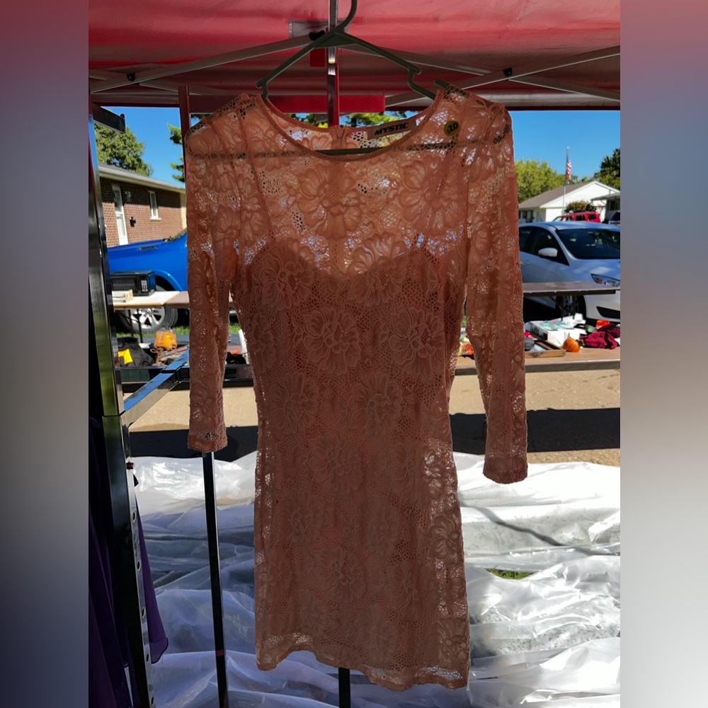 Blush pink 3/4 sleeve homecoming dress